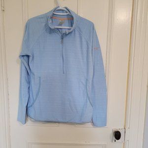 ROXY women's lightweight fleece pullover 1/4 zip kangaroo pocket powder blue